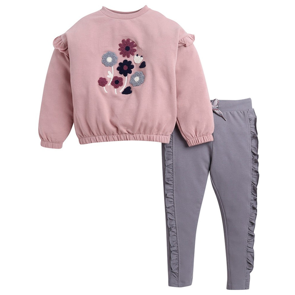Dirkje - 2pc-Set - Girl's Floral Chenille Fleece Sweatshirt & Pants