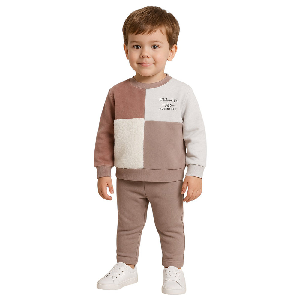 Dirkje Baby Boy's Adventure Panel Fleece Dress Off-White/beige - 2 Pcs