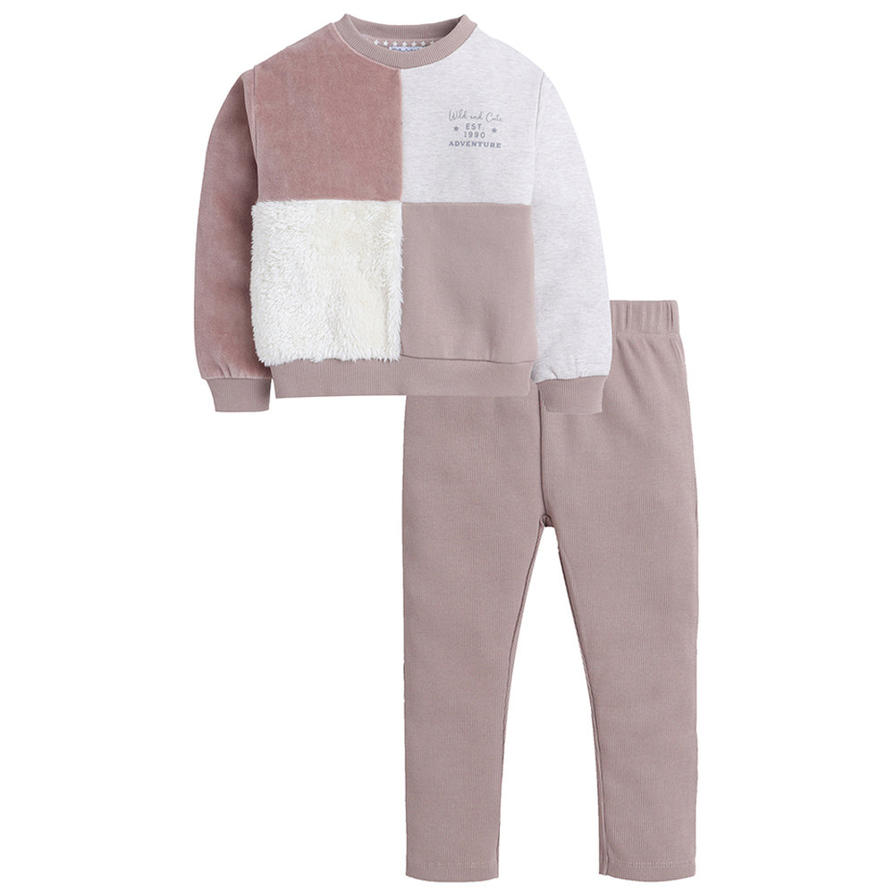 Dirkje Baby Boy's Adventure Panel Fleece Dress Off-White/beige - 2 Pcs