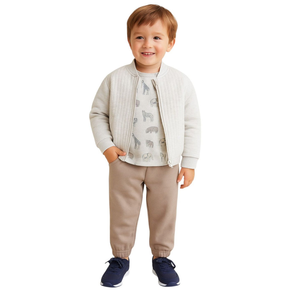 Dirkje - 3pc-Set - Boy's Animal Print Dress With Jacket - Off-White/Beige