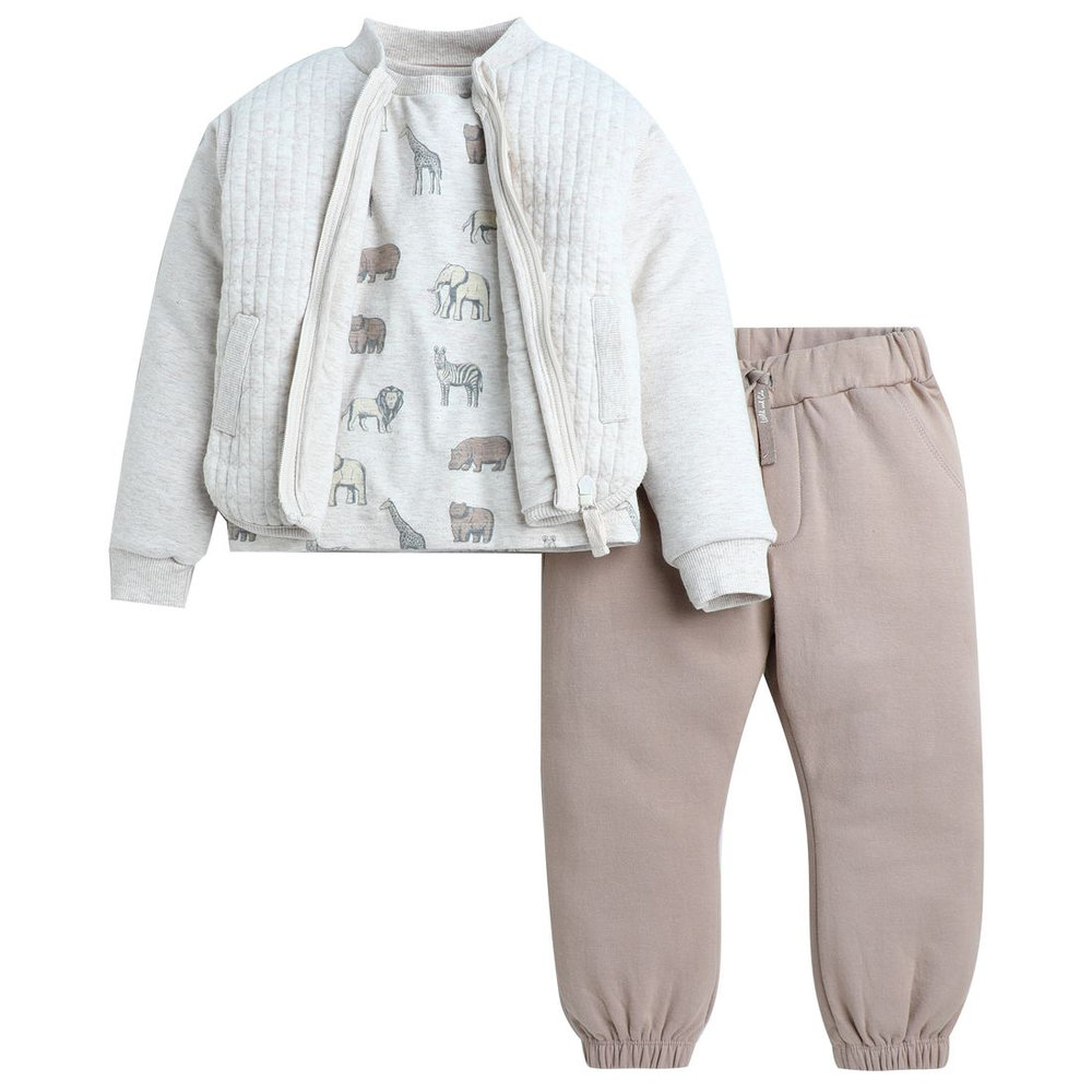 Dirkje - 3pc-Set - Boy's Animal Print Dress With Jacket - Off-White/Beige