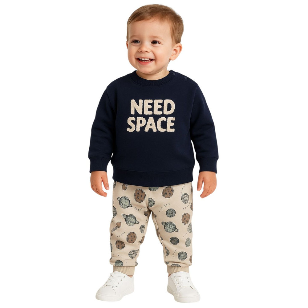 Dirkje - 2pc-Set - Baby Boy's Need Space Fleece Tracksuit - Navy/Cream