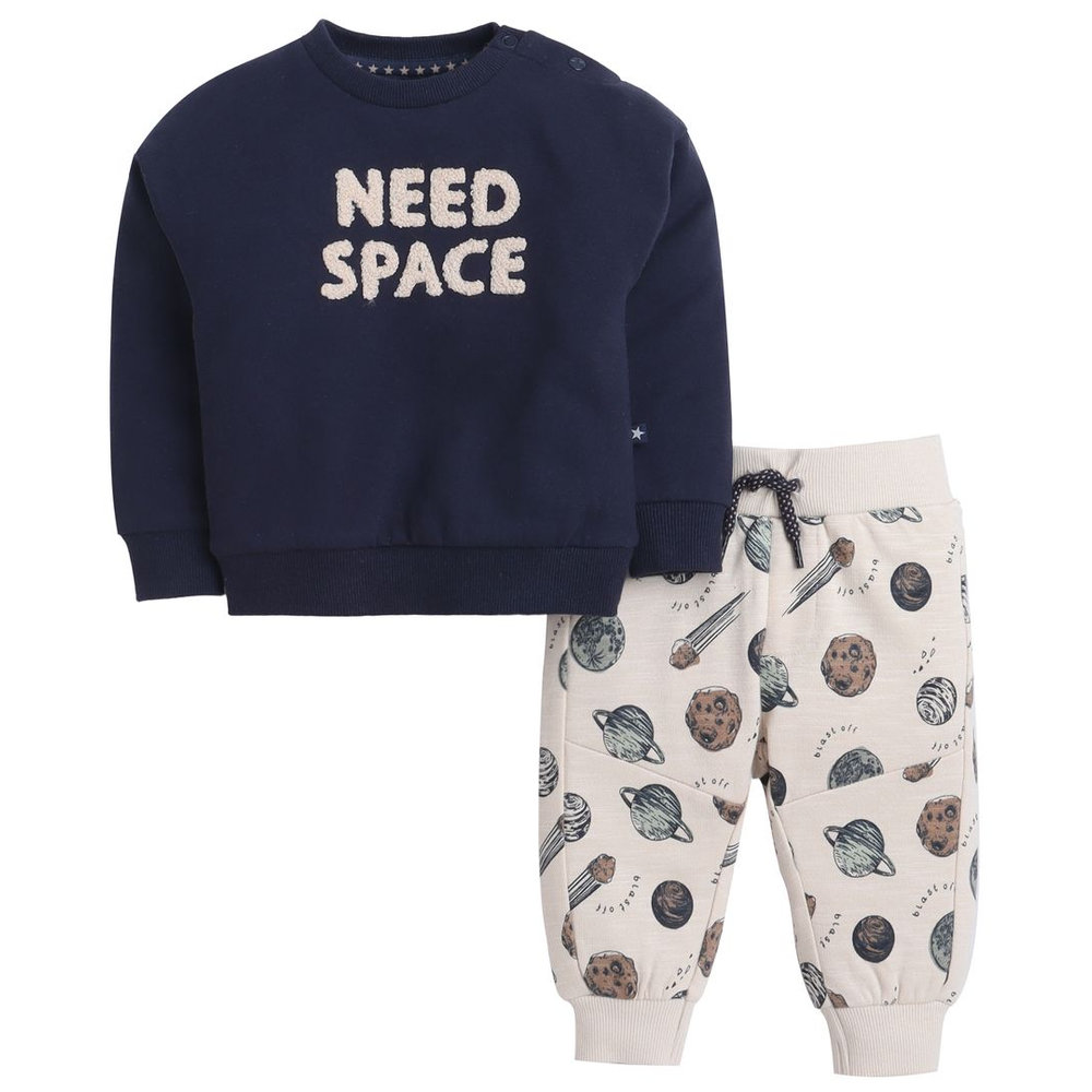 Dirkje - 2pc-Set - Baby Boy's Need Space Fleece Tracksuit - Navy/Cream