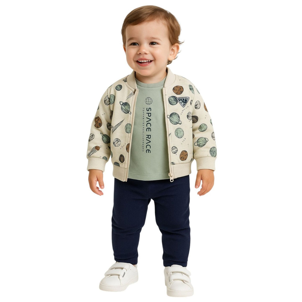 Dirkje - 2pc-Set - Infant Boy's Space Race Fleece Set - Cream/Navy