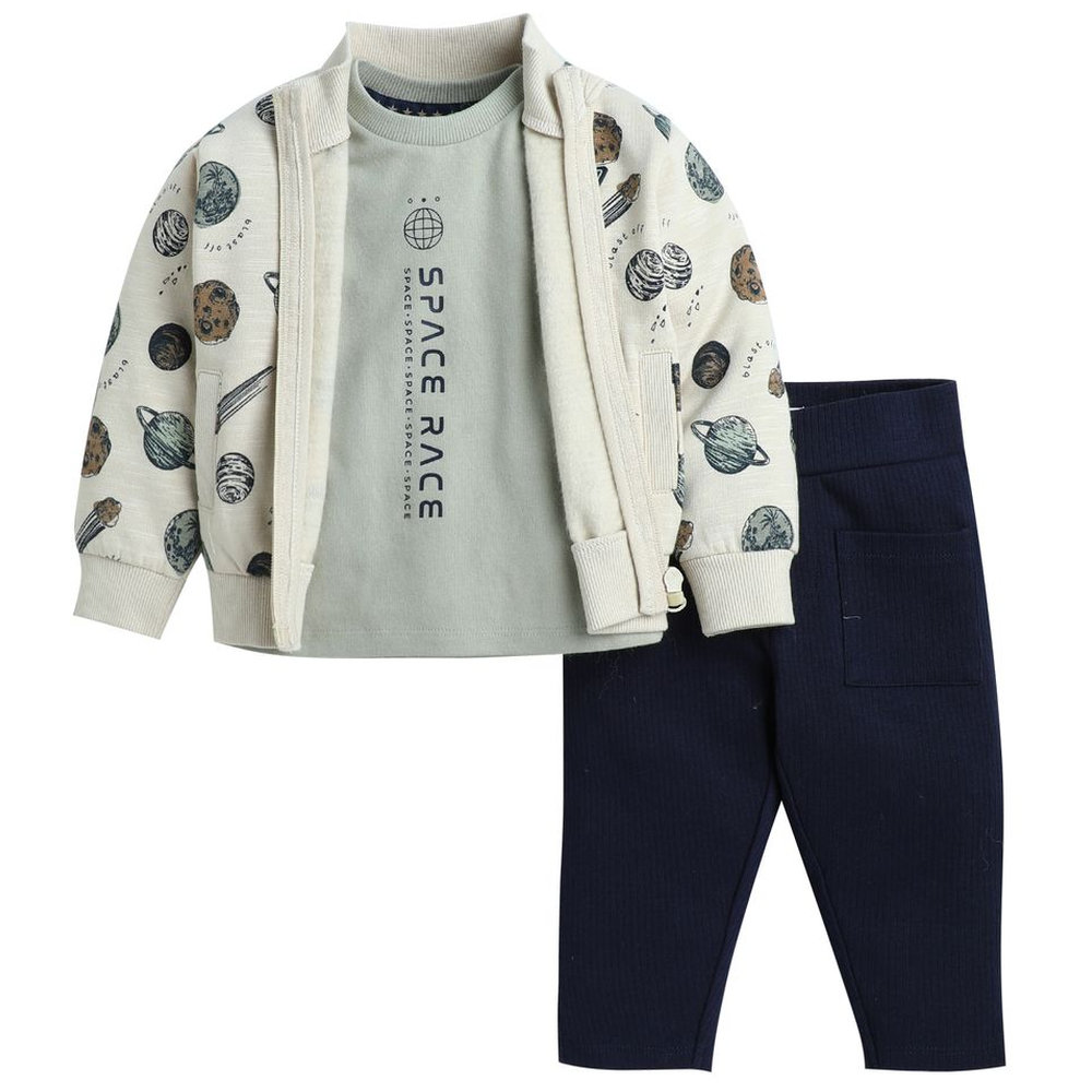 Dirkje - 2pc-Set - Infant Boy's Space Race Fleece Set - Cream/Navy