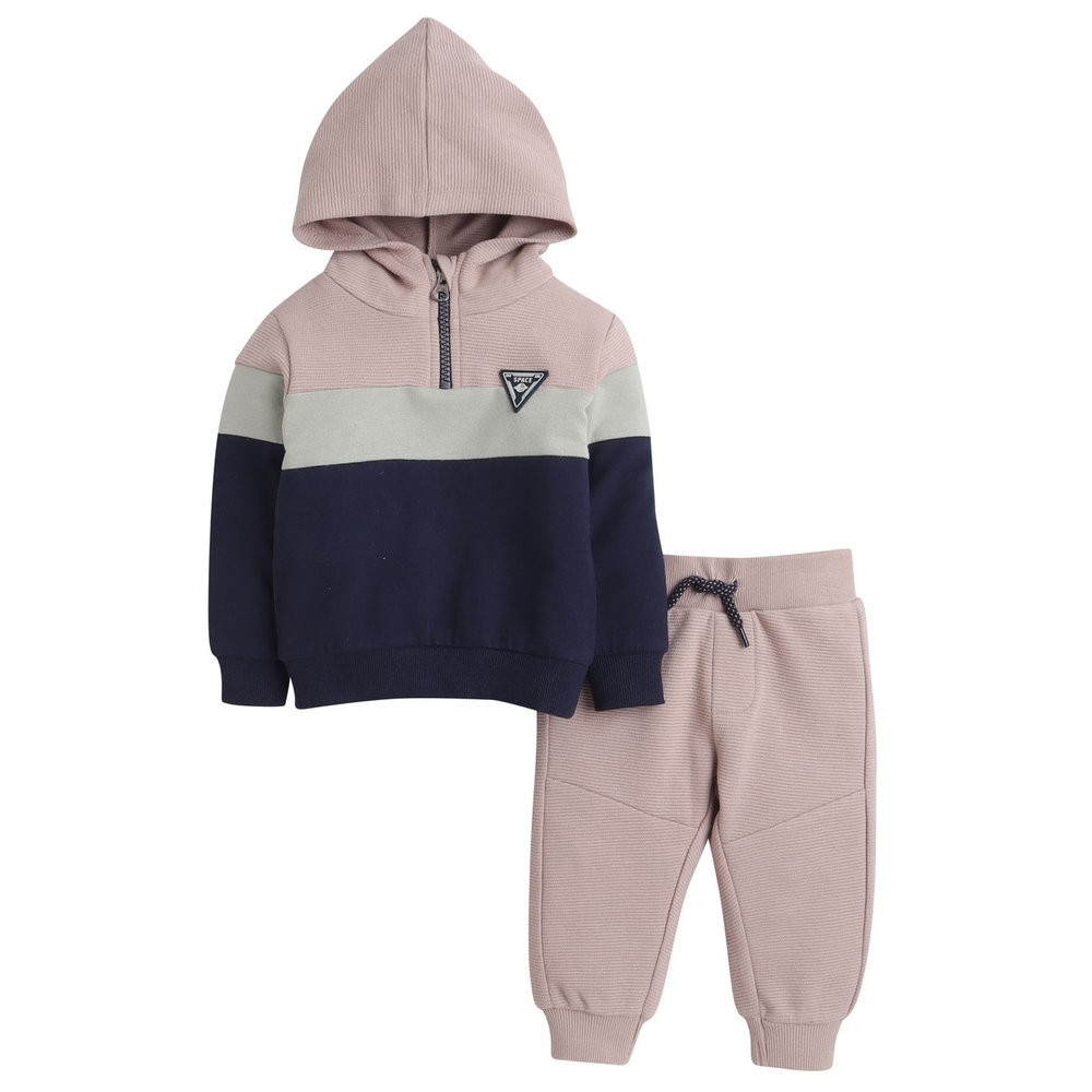 Dirkje Boy's Colorblock Fleece Tracksuit Beige/Navy - 2 Pcs