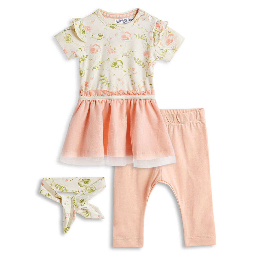 Dirkje Babysuit and Headband Peach/White - 2 Pcs