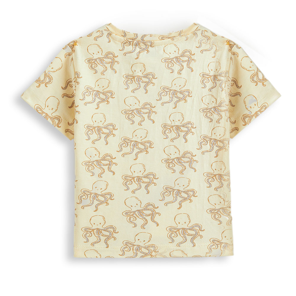 Dirkje Boy's Octopus Printed Shirt & Pants - Sand - 2 Pcs