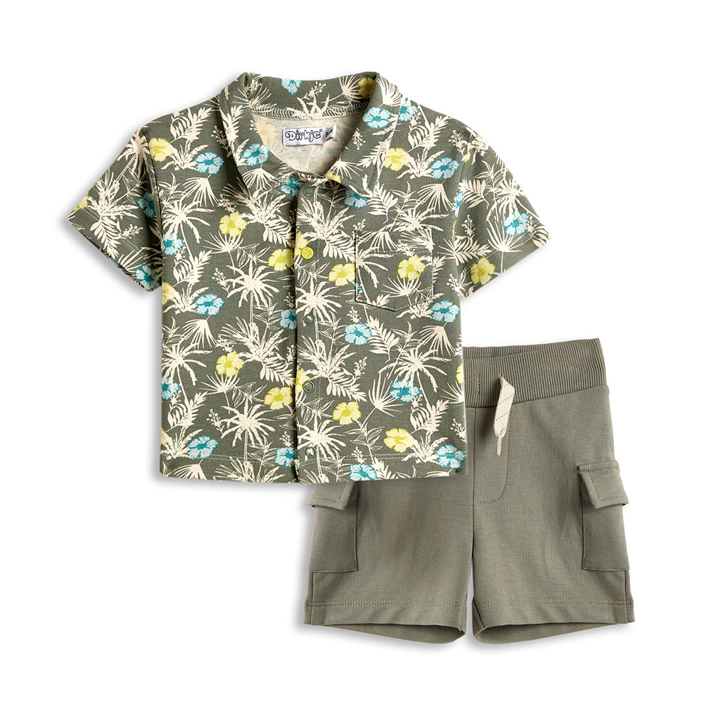 Dirkje Boy's Printed T-Shirt and Cargo Shorts - Grey - 2 Pcs