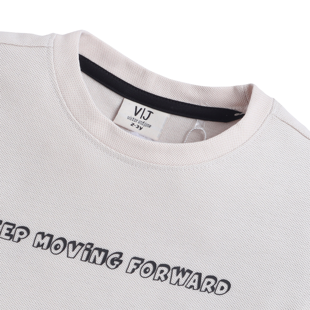 Victor and Jane Boy's Keep Moving Forward Cotton T-Shirt - Beige