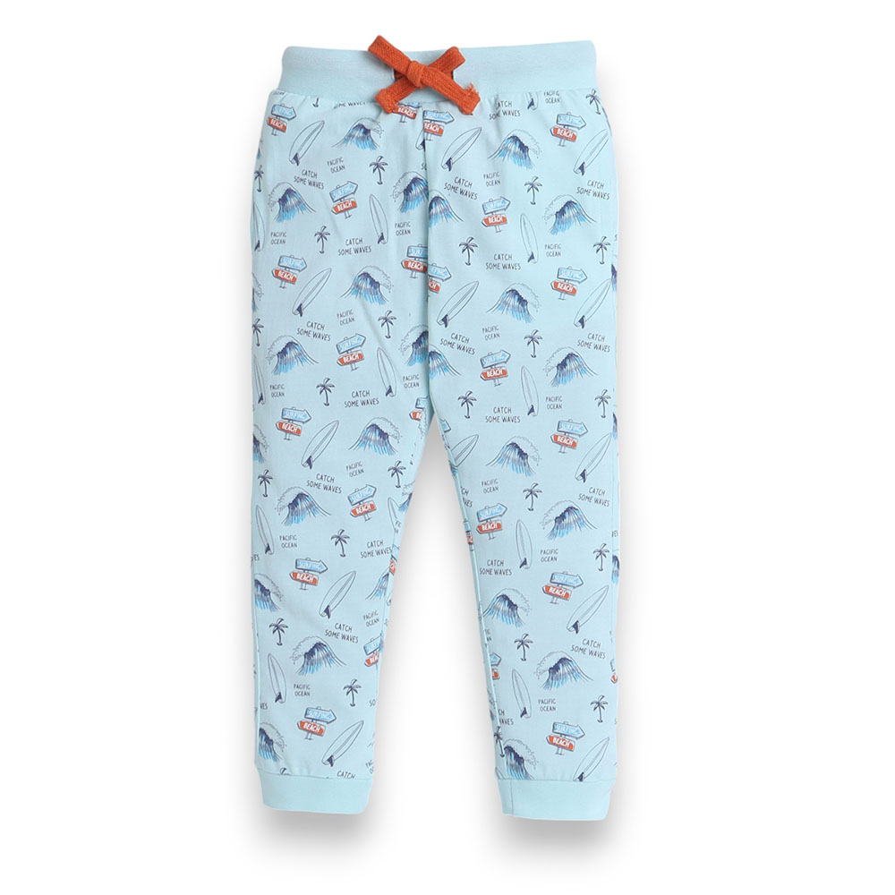 Victor and Jane Boy's All-Over Printed Pyjama T-Shirt & Pants - Light Blue - 2 Pcs