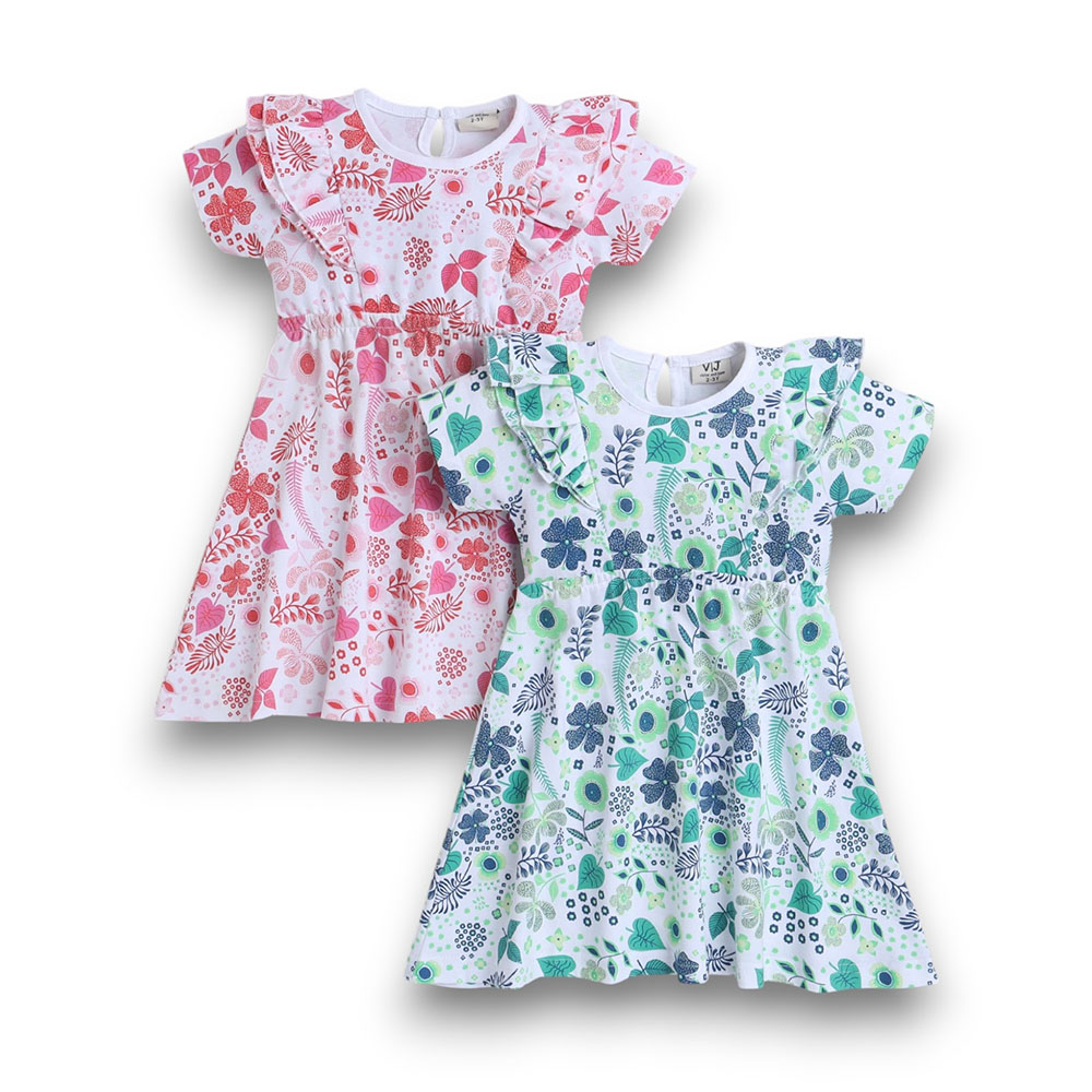 Victor and Jane All Over Printed Ruffle Floral Print Dresses 2 Pcs - Multicolor