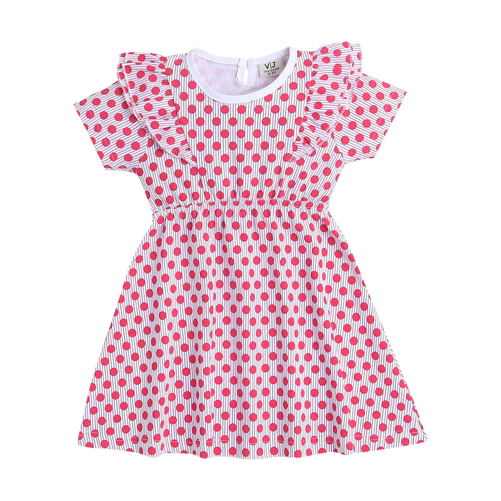 Victor and Jane All Over Printed Polka and Flower Ruffle Dresses 2 Pcs