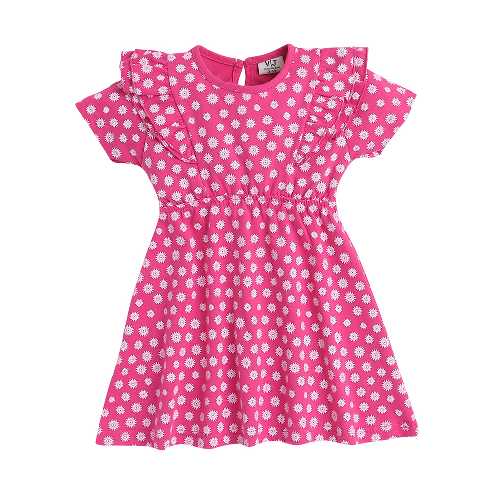Victor and Jane All Over Printed Polka and Flower Ruffle Dresses 2 Pcs