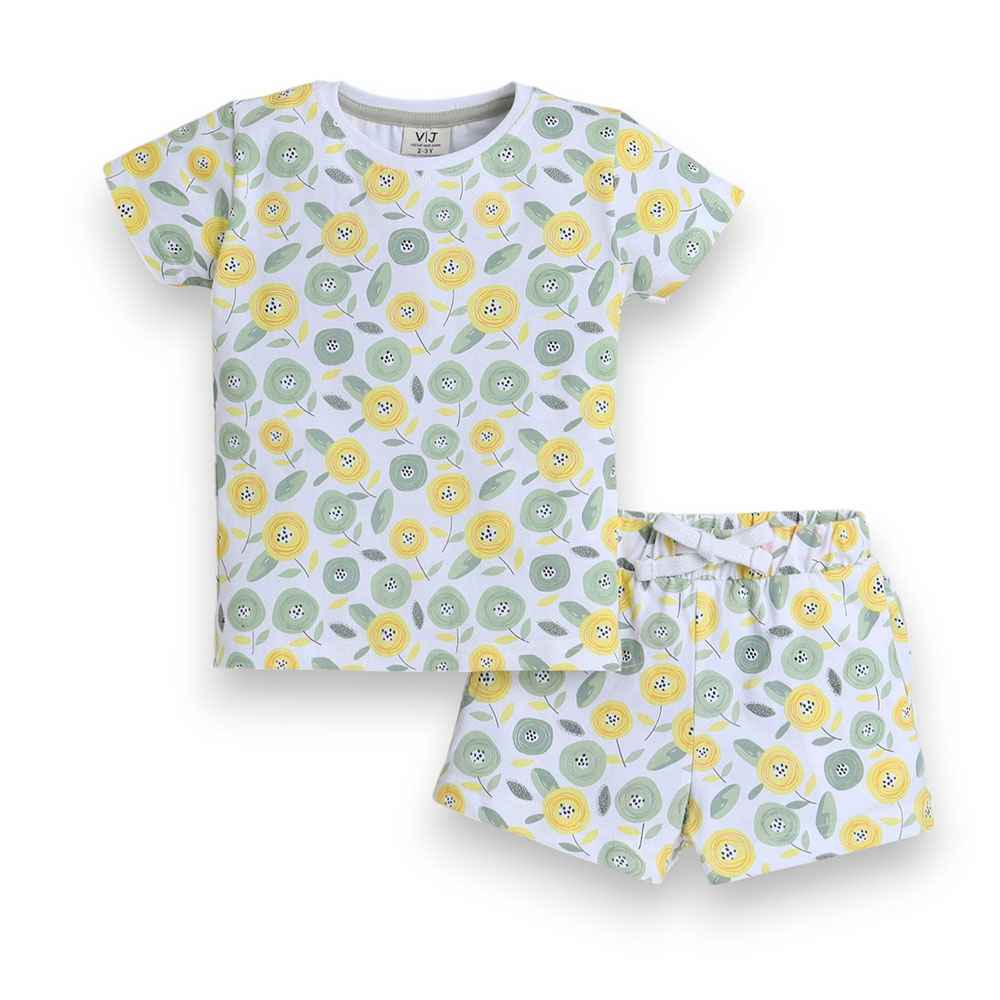 Victor and Jane Girl's All Over Printed T-Shirt and Shorts - Multicolor - 2 Pcs