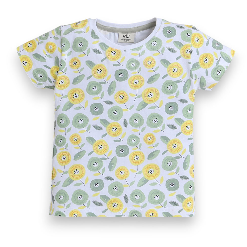 Victor and Jane Girl's All Over Printed T-Shirt and Shorts - Multicolor - 2 Pcs