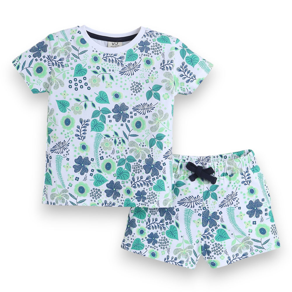 Victor and Jane Girl's All Over Printed T-Shirt and Shorts Forest - 2 Pcs
