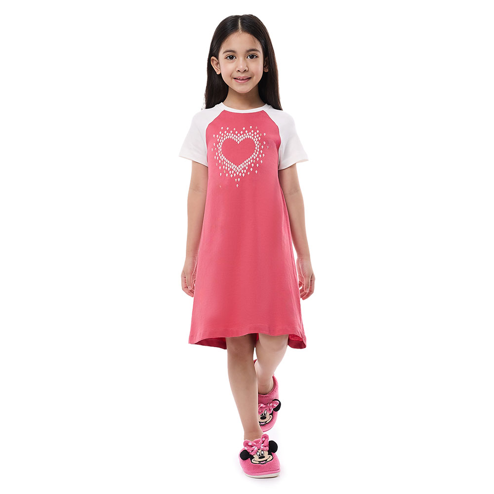 Victor and Jane Girl's Cotton Pyjama Dress - Red/White