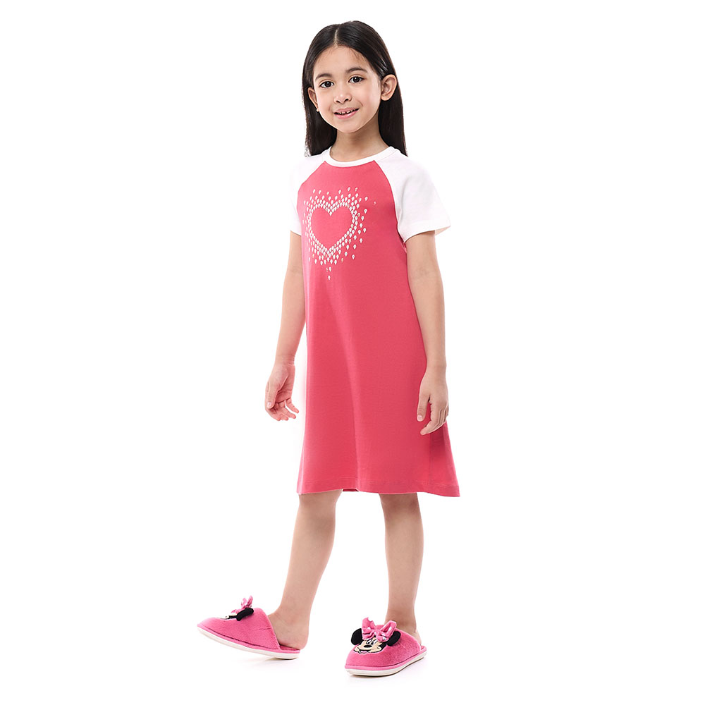 Victor and Jane Girl's Cotton Pyjama Dress - Red/White