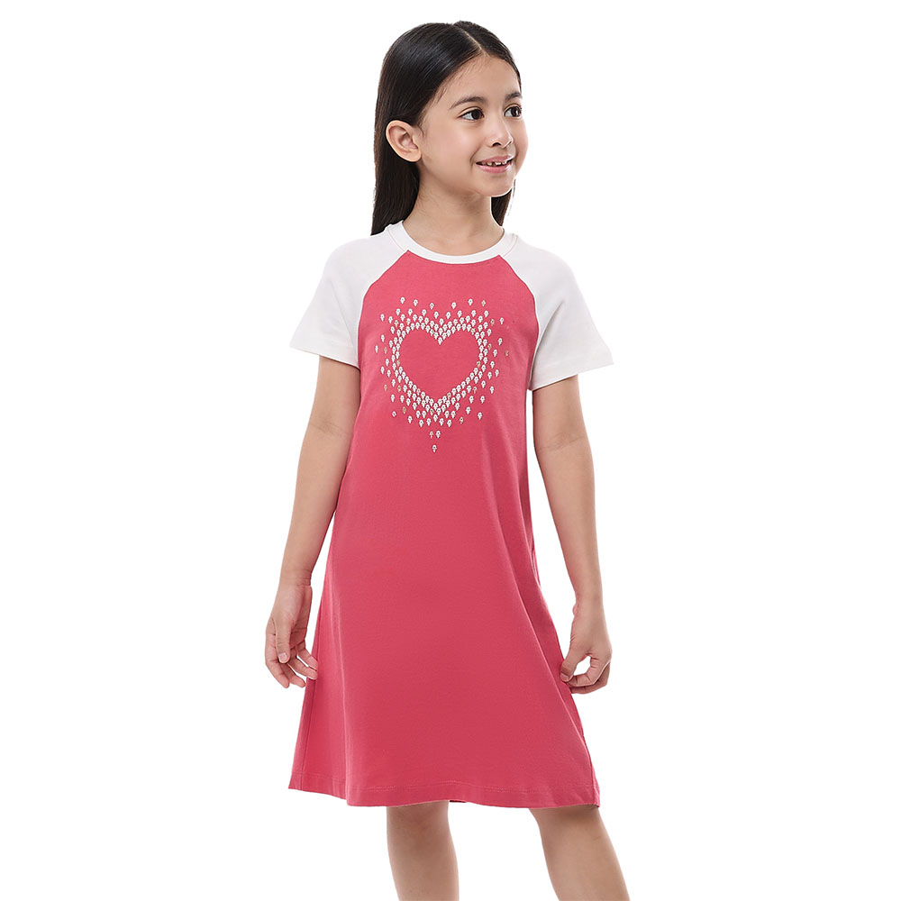 Victor and Jane Girl's Cotton Pyjama Dress - Red/White