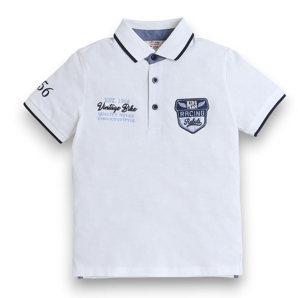 Victor and Jane Junior Boys Polo T-Shirt with Embroidered Label - White