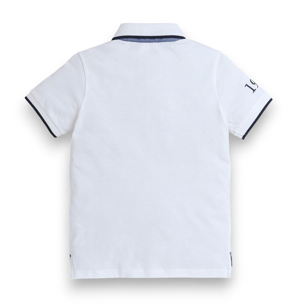 Victor and Jane Junior Boys Polo T-Shirt with Embroidered Label - White