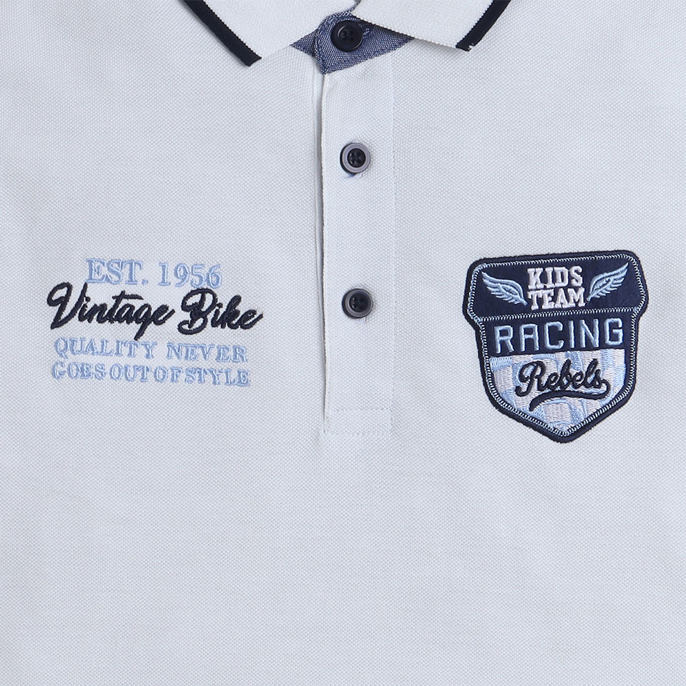 Victor and Jane Junior Boys Polo T-Shirt with Embroidered Label - White