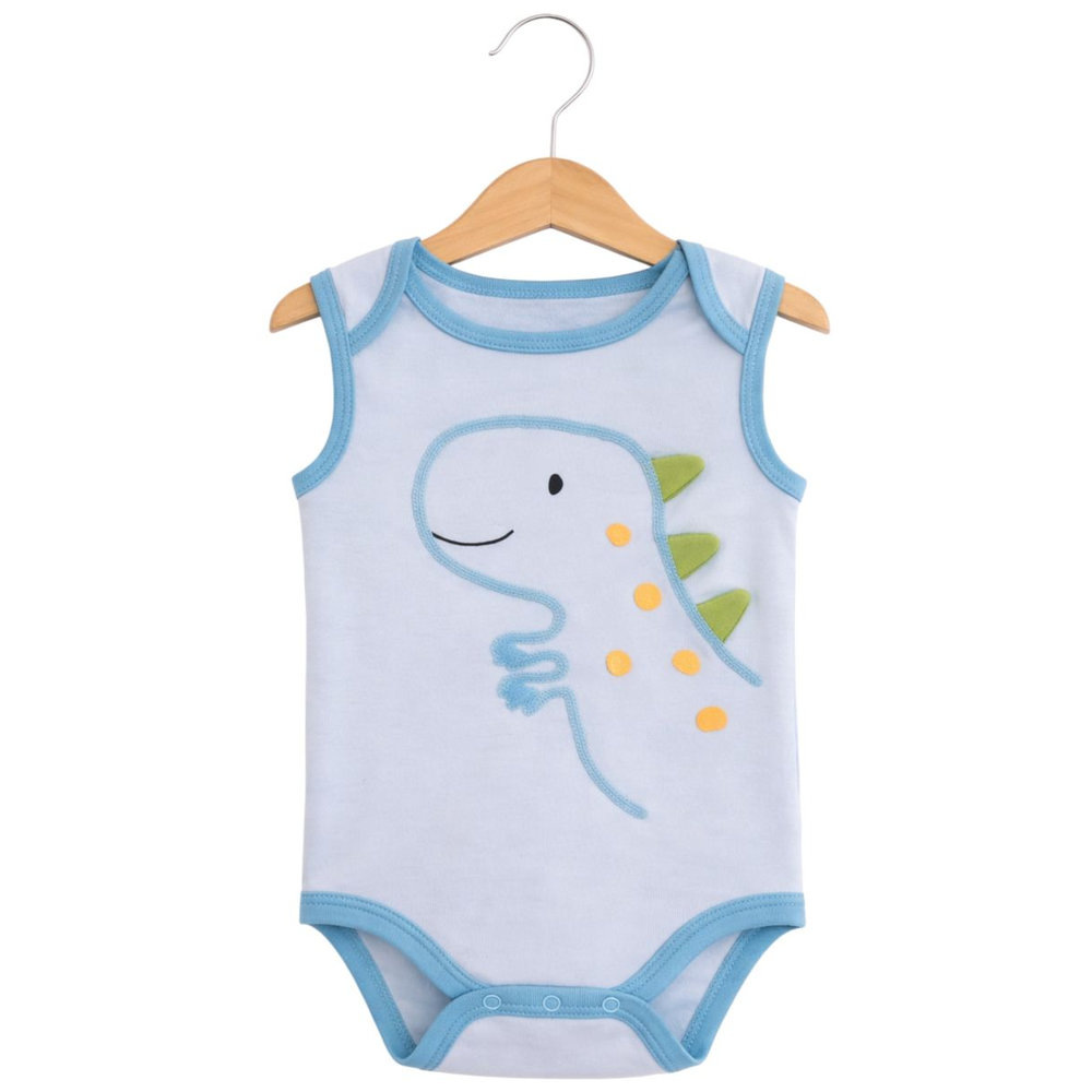 Victor And Jane - 3pc-Set - Baby Boy's Dino Printed Sleeveless Bodysuit - Blue/White