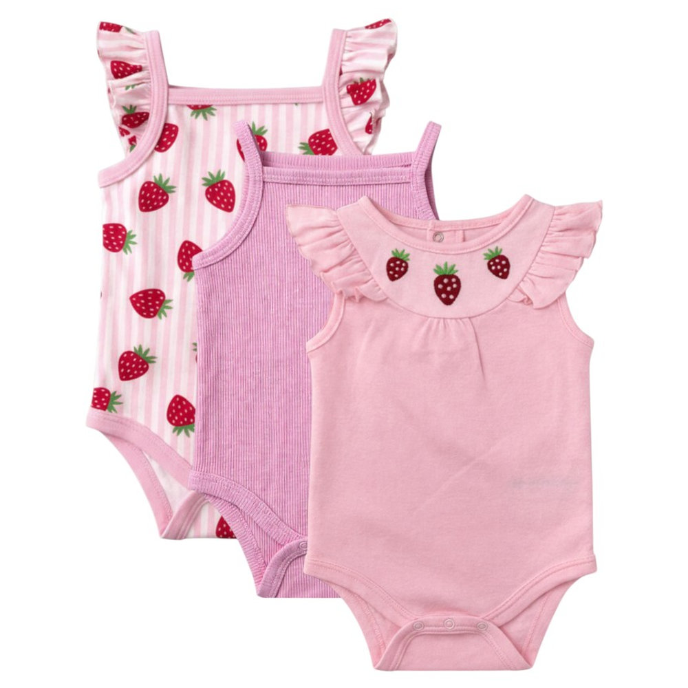 Victor And Jane - 3pc-Set - Baby Girl's Cotton Bodysuit - Pink