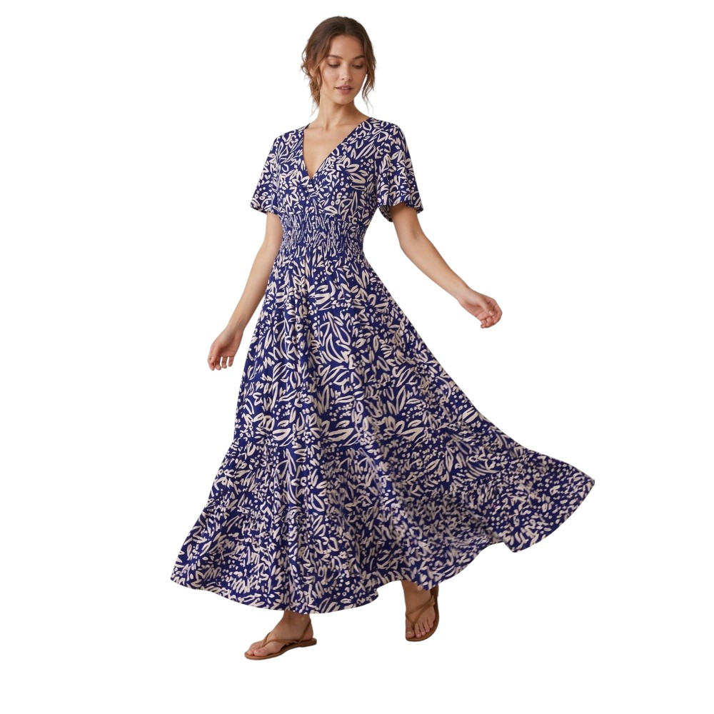Victor and Jane - Printed Maxi Dress With Sweetheart Neckline - Multicolor