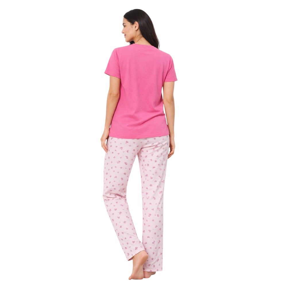 Victor And Jane - 2pc-Set - Women's Graphic Printed Pyjama T-Shirt & Pants - Pink