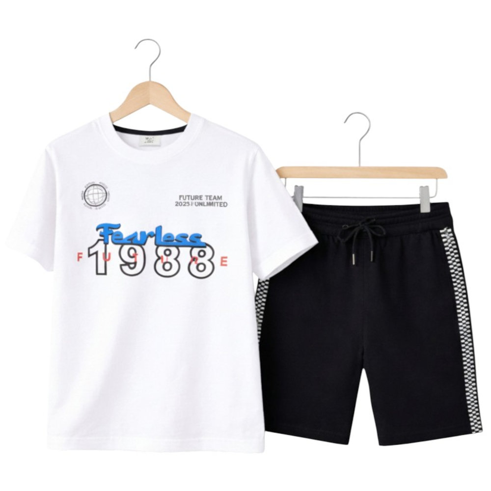 Victor and Jane Boys Fearless 1988 T-Shirt & Shorts - White/Black - 2 Pcs