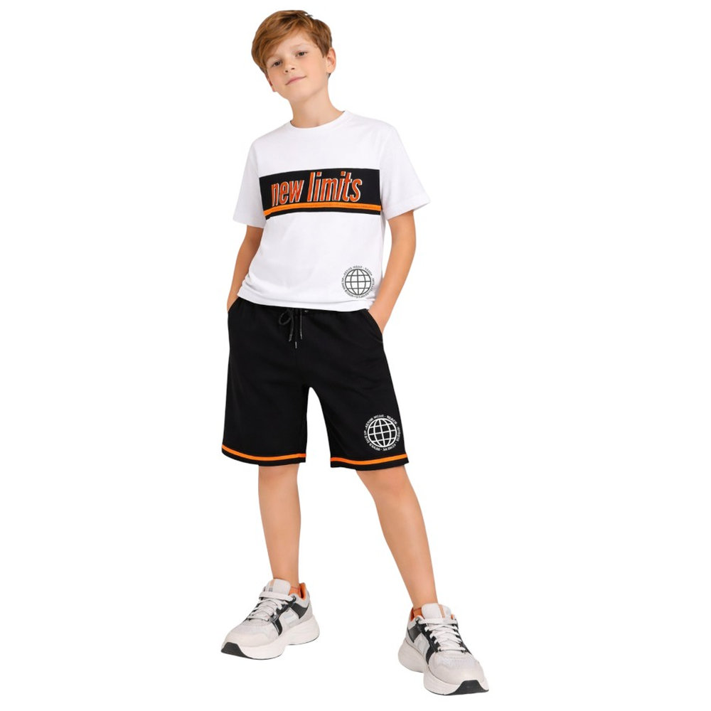 Victor and Jane Boys Limits T-Shirt & Shorts - White/Black - 2 Pcs