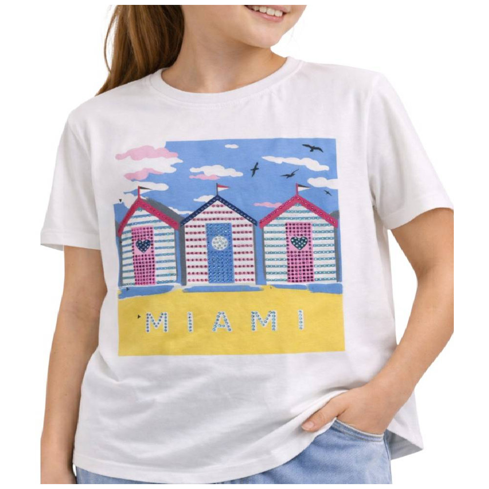 Victor and Jane Girl's Miami Graphic Embellished T-Shirt - White