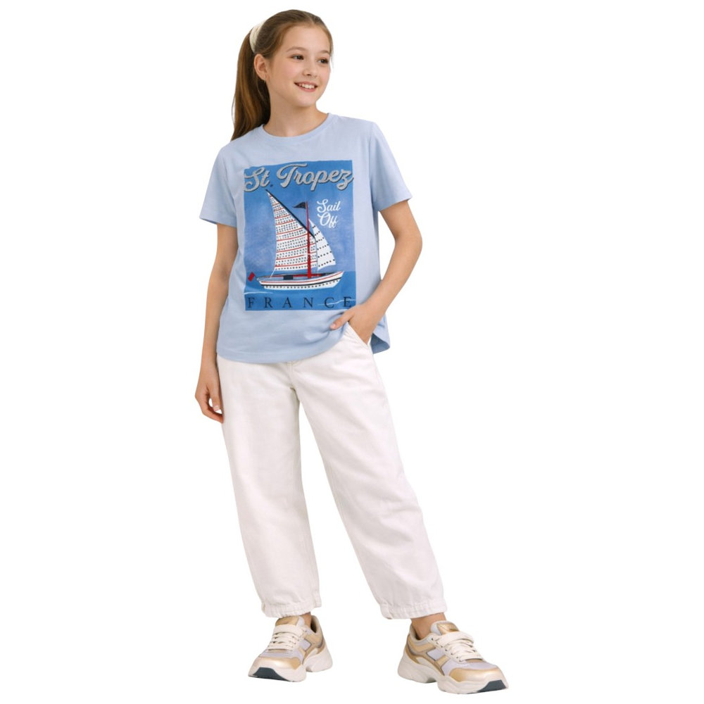 Victor and Jane Girl's Tropez France Graphic T-Shirt - Light Blue