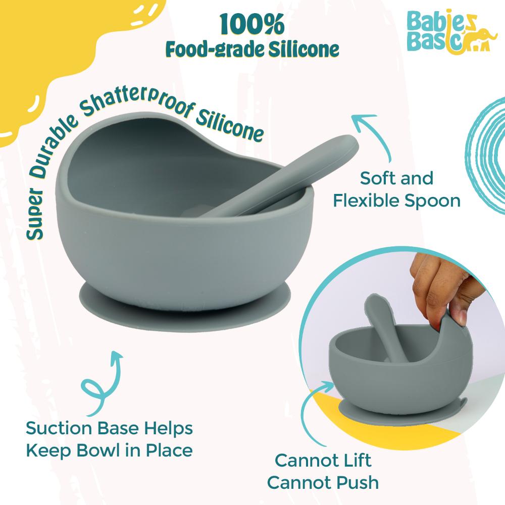 Babies Basic Silicone Bowl & Spoon Feeding Set - 2pcs - Indigo