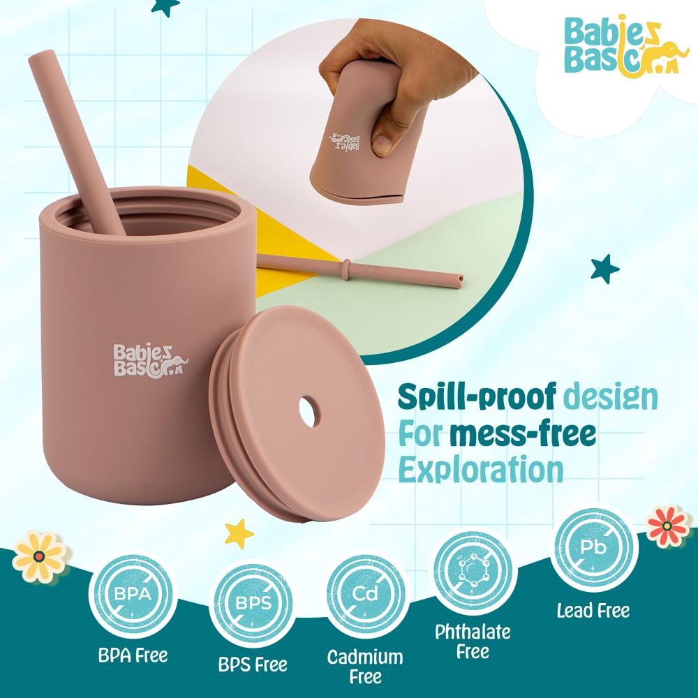 Babies Basic - Stage 3 Silicone Trainer Cup with Straw - Pink