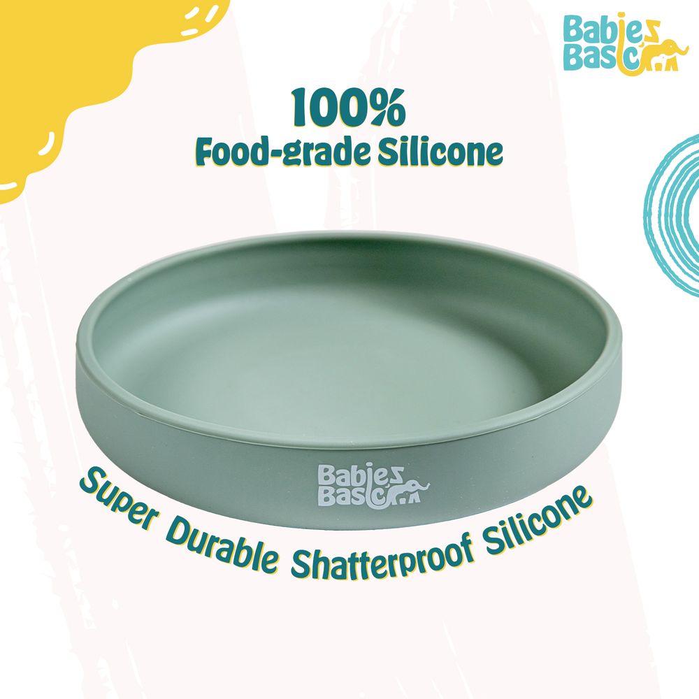 Babies Basic Baby Feeding Silicone Plate With Suction - Green