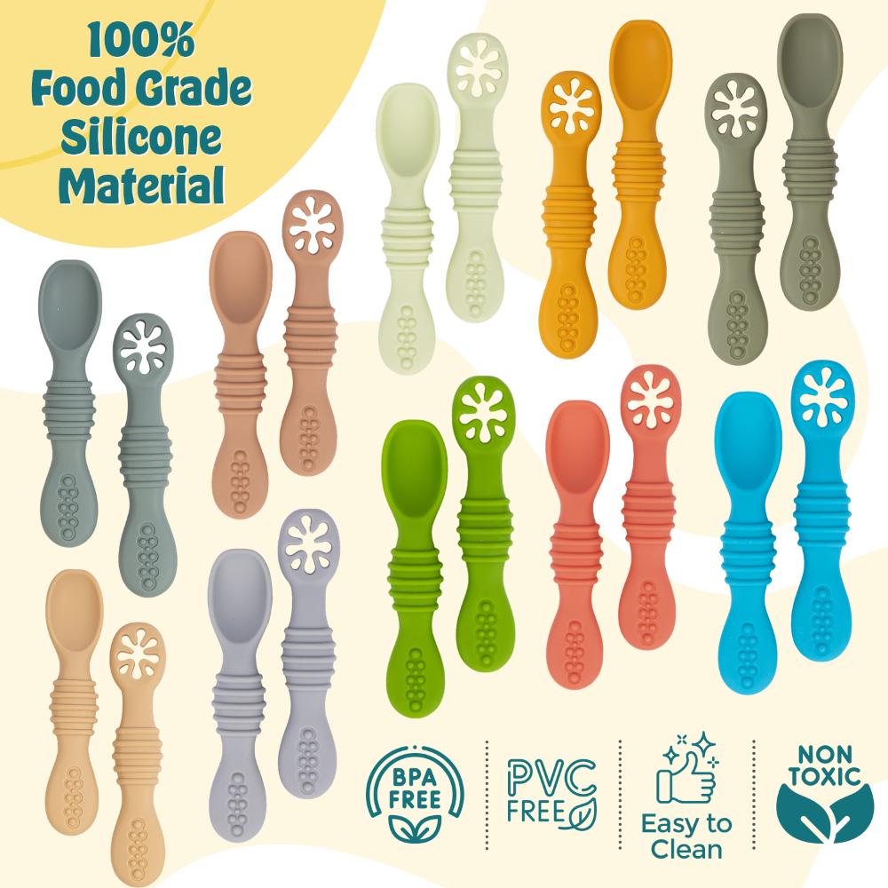 Babies Basic First Stage Silicone Training Spoon With Masher - Cream