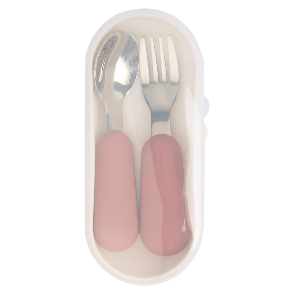 Babies Basic Stainless Steel Spoon And Fork Cutlery Set - 2 Pc Set - Pink