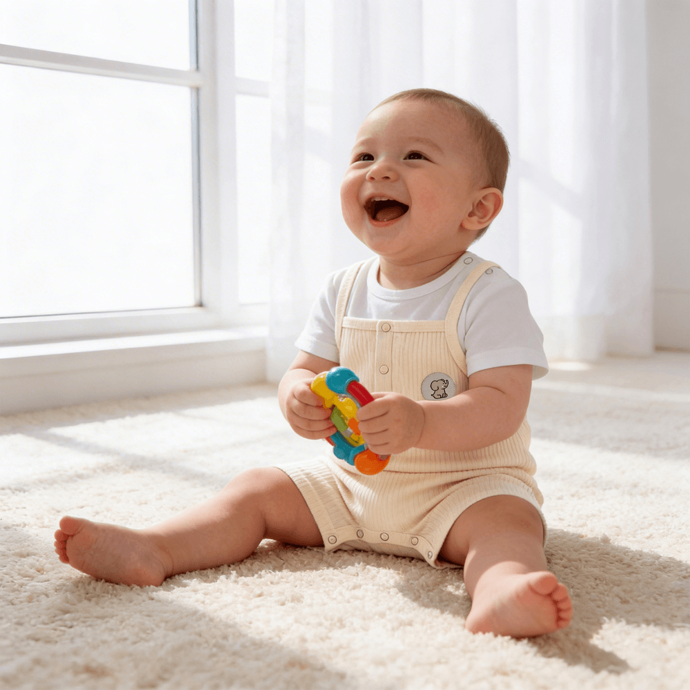 Babies Basic - Ribbed Cotton Dungaree With Short Sleeves T-shirt