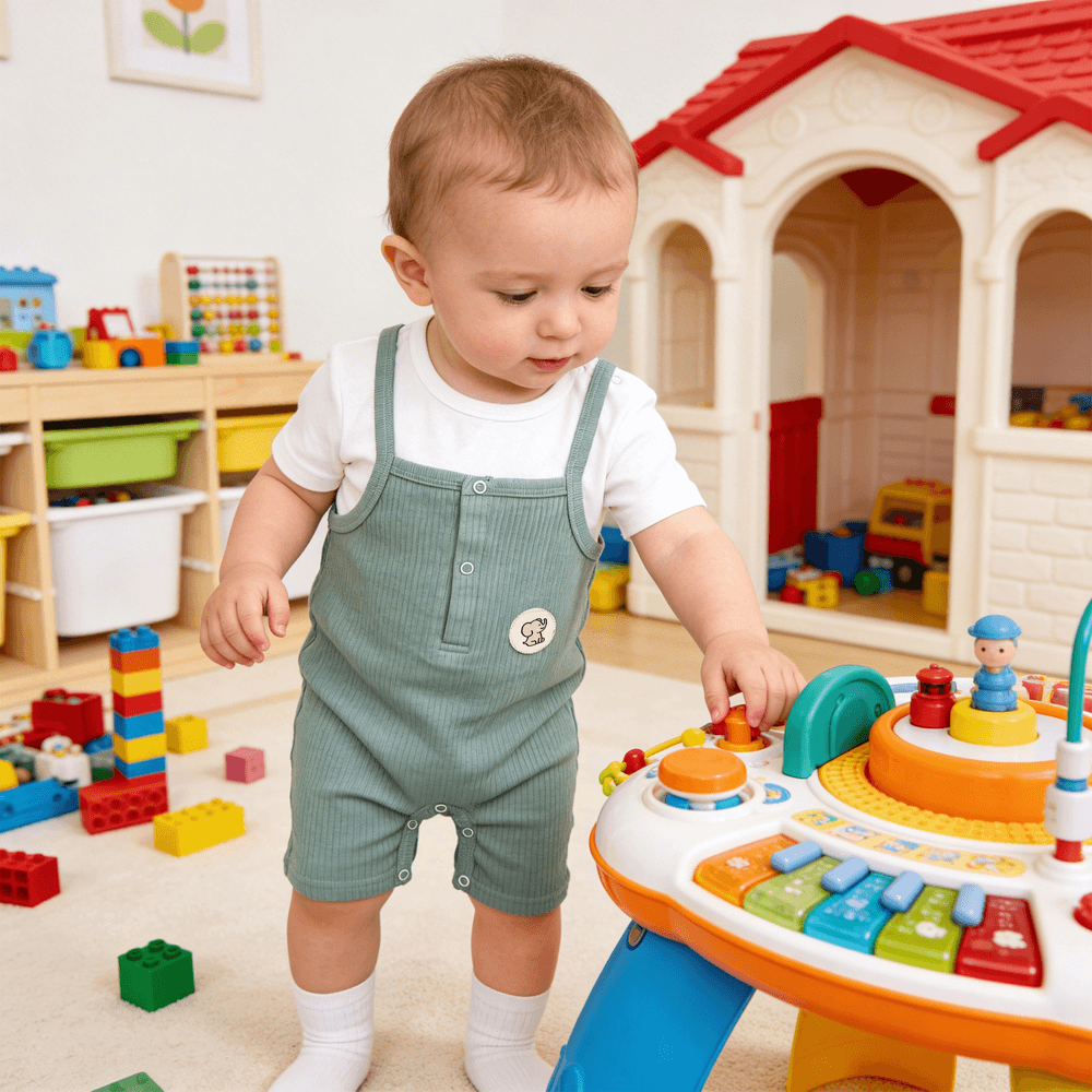 Babies Basic - Ribbed Cotton Dungaree With Short Sleeves T-shirt