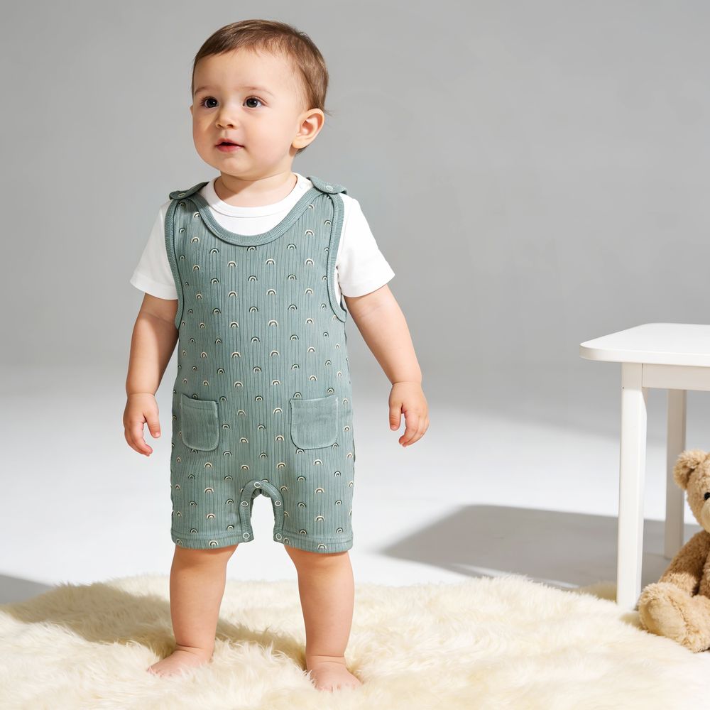 Babies Basic Cotton Dungaree with T-Shirt - 2 Pcs