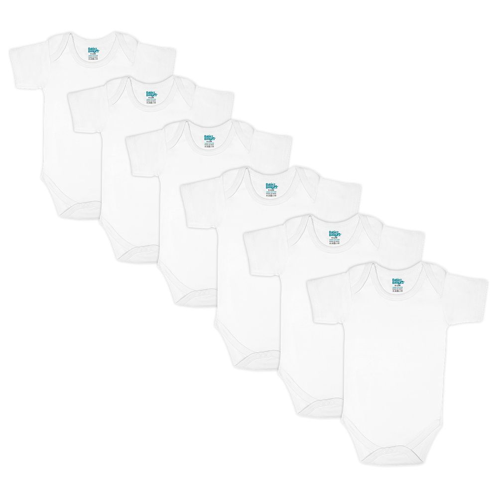Babies Basic 100% Cotton Short Sleeves Bodysuit - White - 6 Pcs