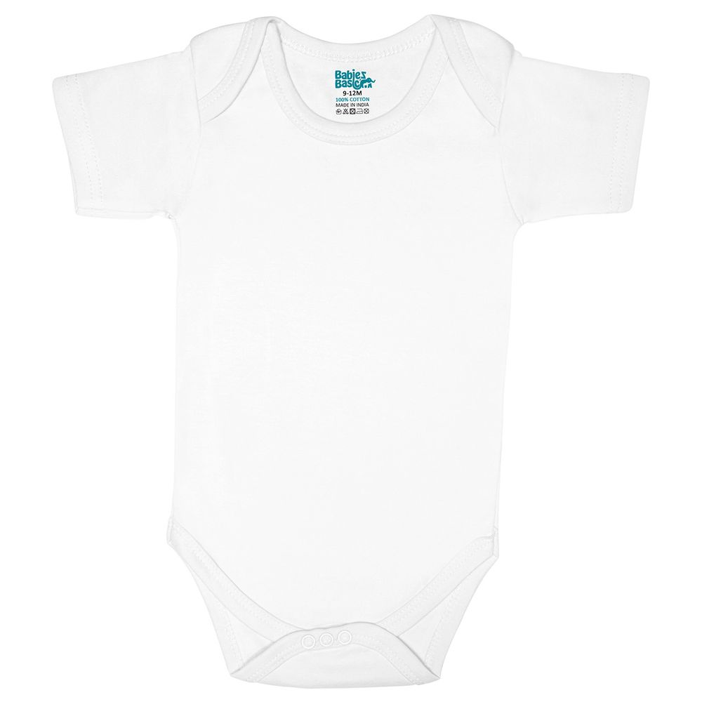 Babies Basic 100% Cotton Short Sleeves Bodysuit - White - 6 Pcs