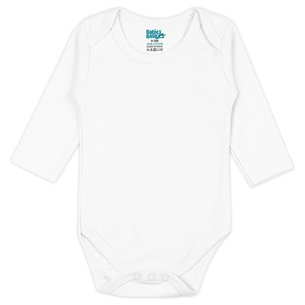 Babies Basic 100% Cotton Long Sleeves Bodysuit - White - 6 Pcs