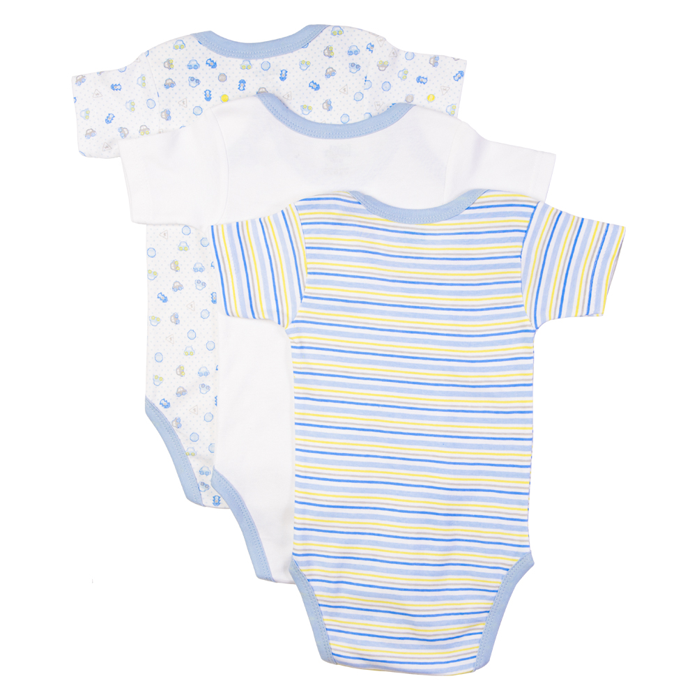 Babies Basic Boys Printed Cotton Romper - 3 Pcs