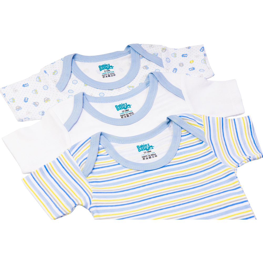 Babies Basic Boys Printed Cotton Romper - 3 Pcs