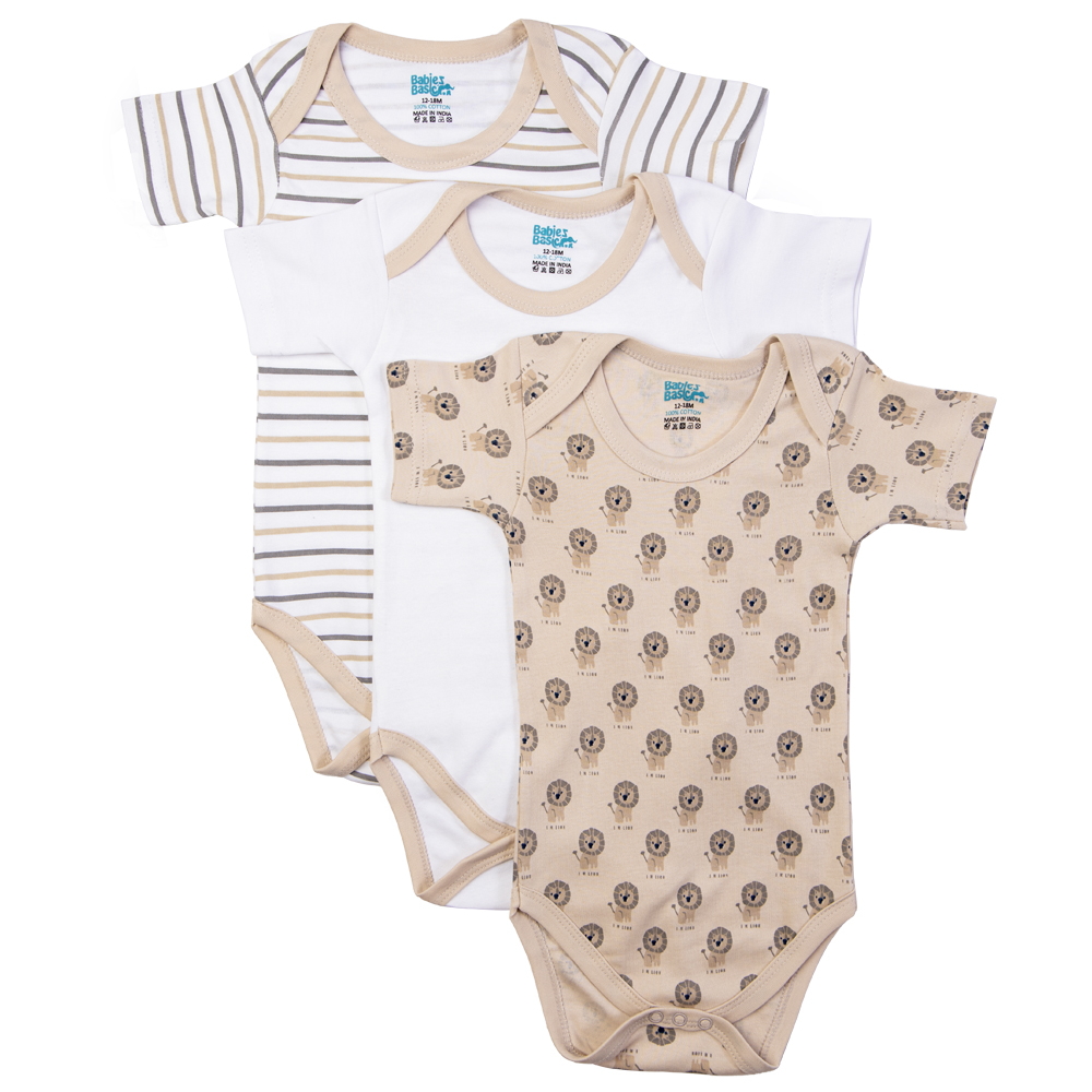 Babies Basic Printed Cotton Romper - 3 Pcs