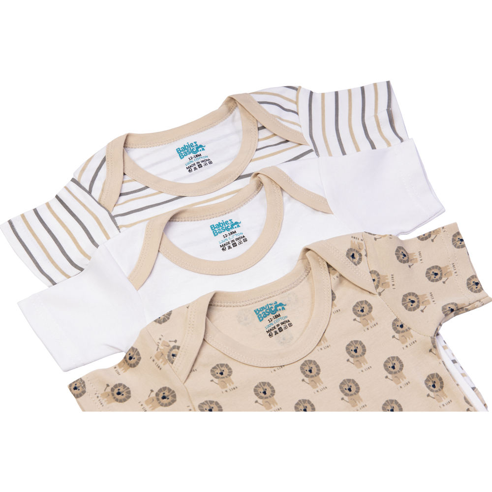 Babies Basic Printed Cotton Romper - 3 Pcs